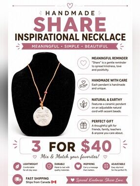 Handmade Boho Ceramic Clay Pendant Necklace “Share” Artisan Festival Jewelry